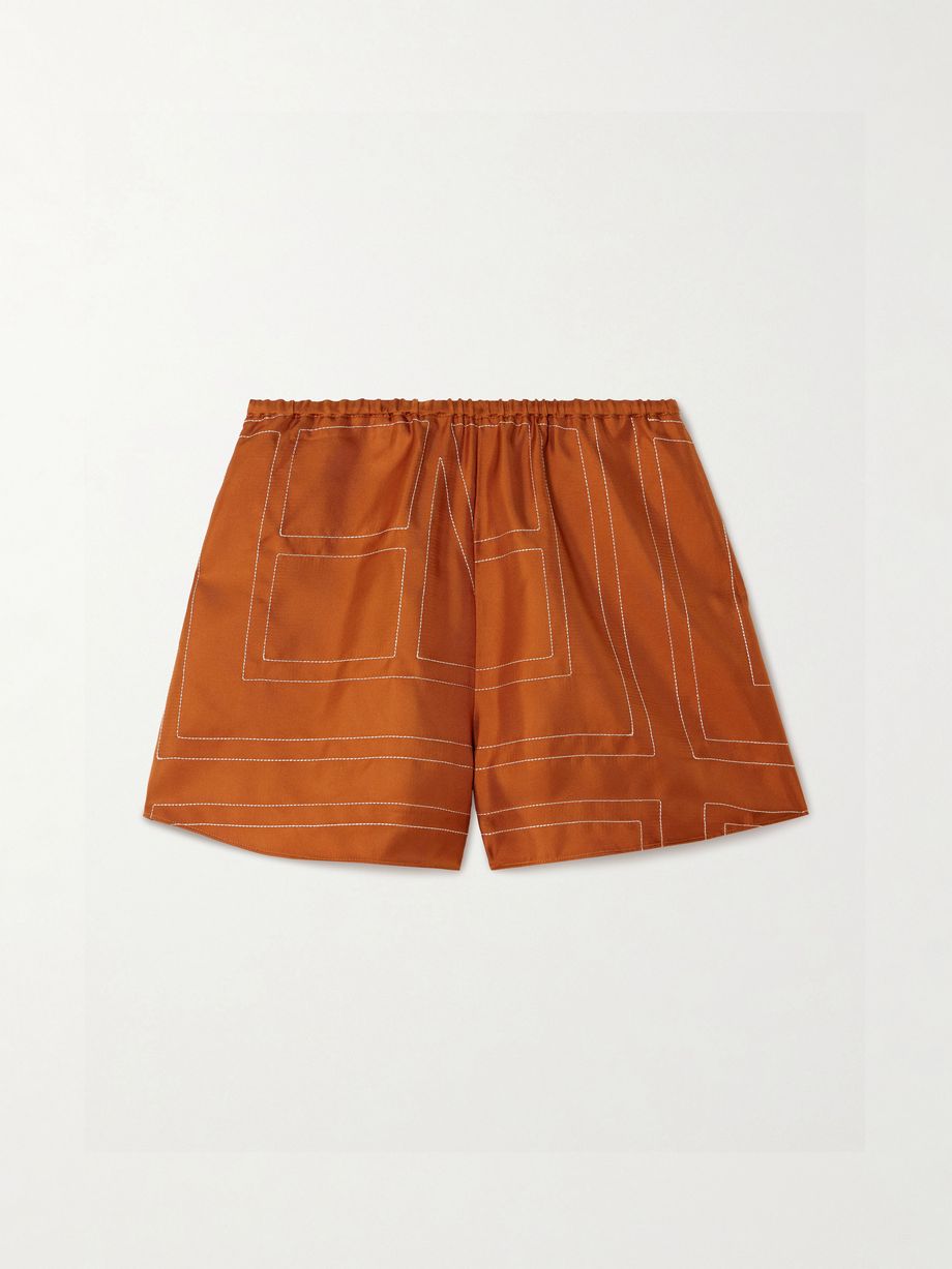 Embroidered silk-twill shorts