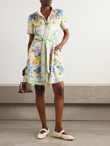 MARY KATRANTZOU Chima belted floral-print twill mini shirt dress