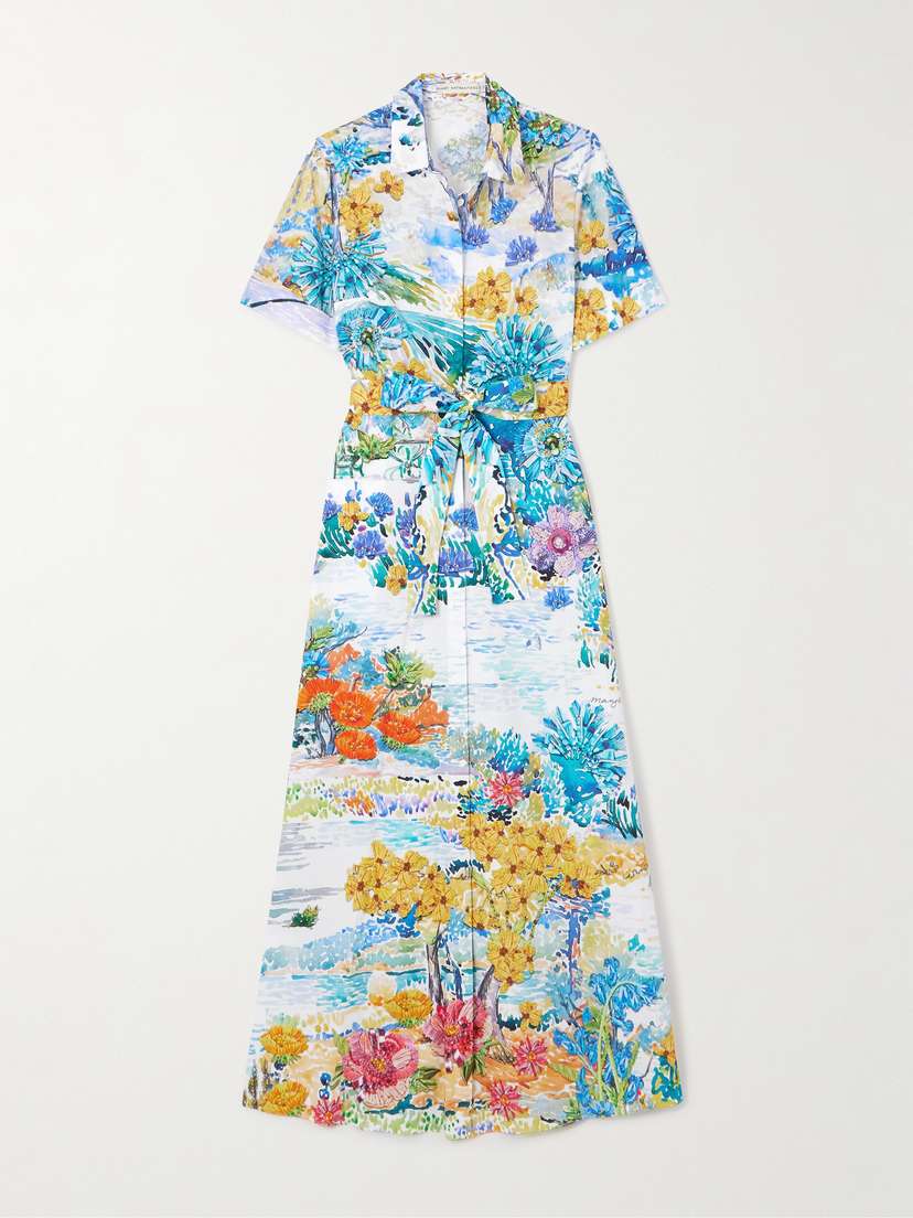 Mary Katrantzou Como Belted Cotton-poplin Maxi Dress