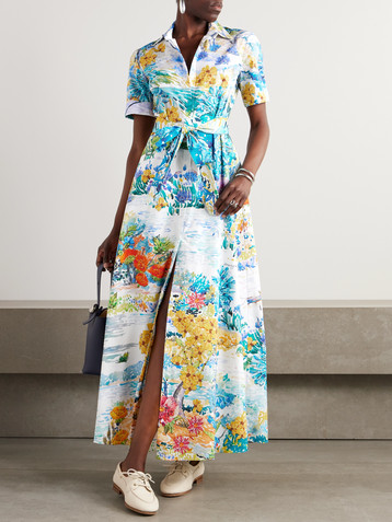 MARY KATRANTZOU Como belted cotton-poplin maxi dress