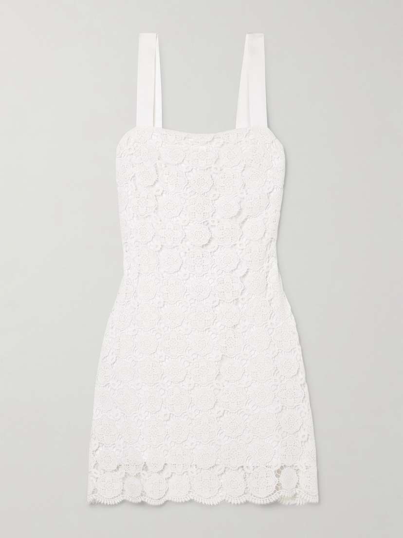 Miguelina Kira Grosgrain-trimmed Guipure Lace Cotton Mini Dress
