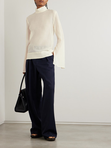 TOTEME Cotton and silk-blend crepon turtleneck blouse