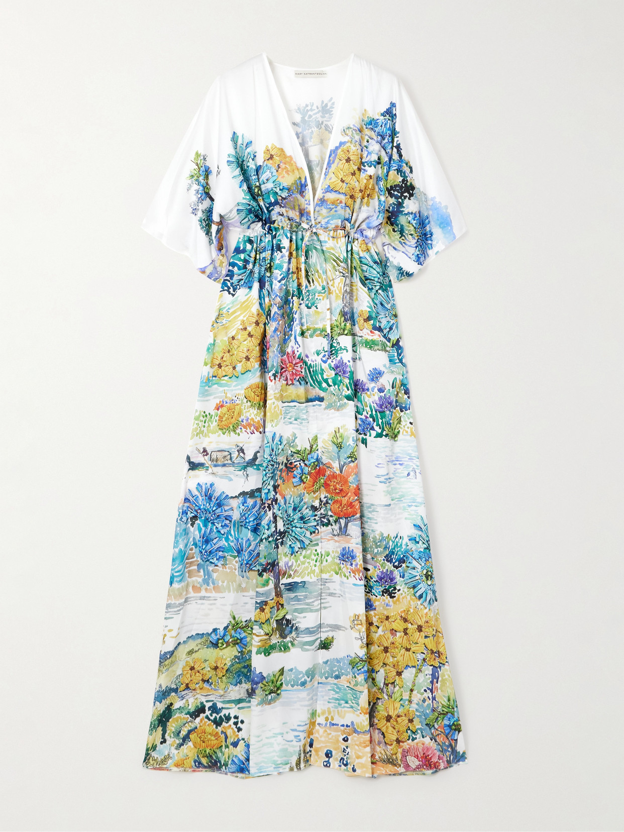 Mary Katrantzou Taormina Floral-print Twill Kaftan In Blue