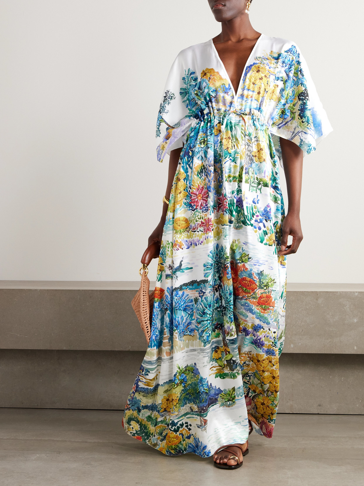 Mary Katrantzou Taormina Floral-print Twill Kaftan In Blue