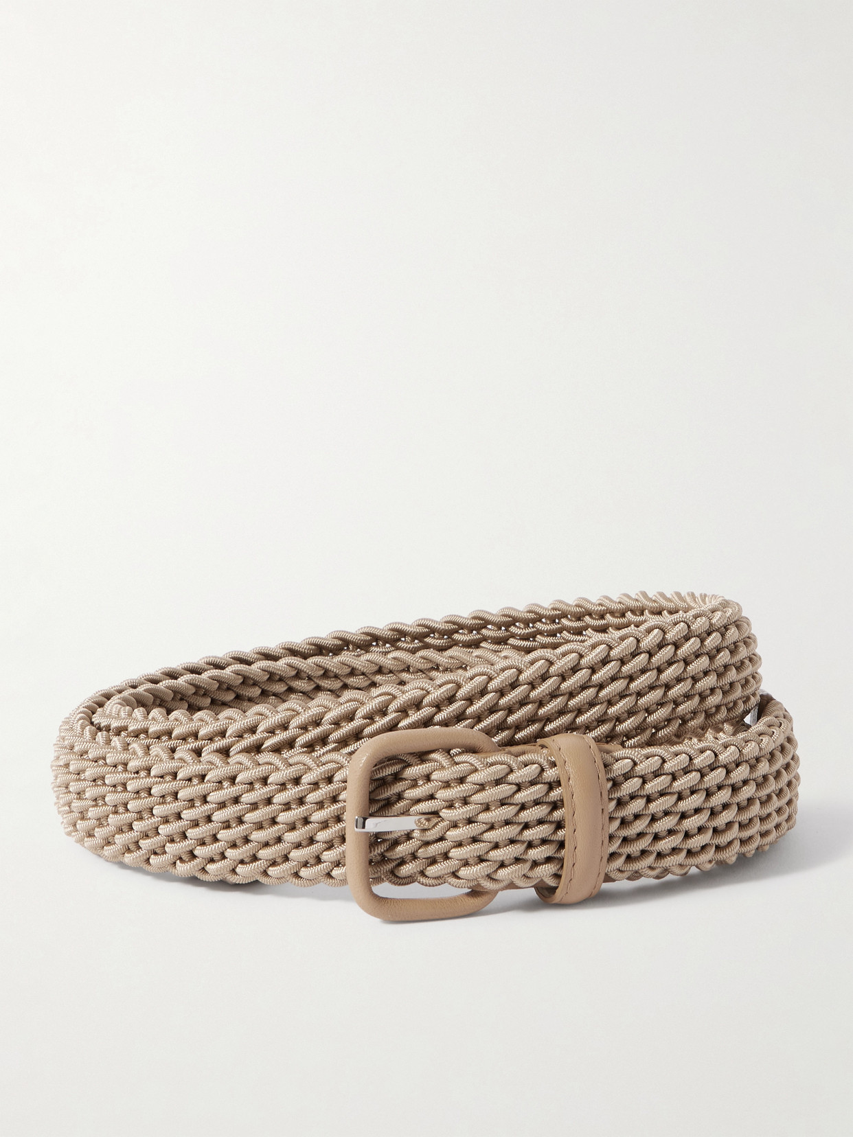 Charvet Woven Leather-trimmed Cord Belt In Neutrals