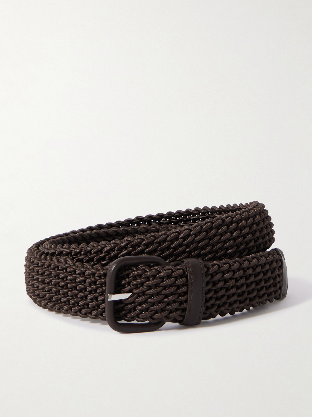 Charvet Woven Leather-trimmed Cord Belt In Brown
