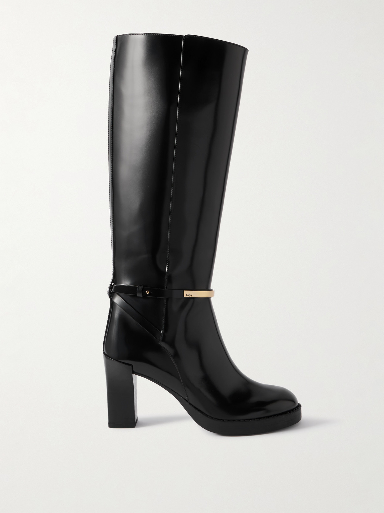 Tod's Gomma Embellished Leather Knee Boots In Black