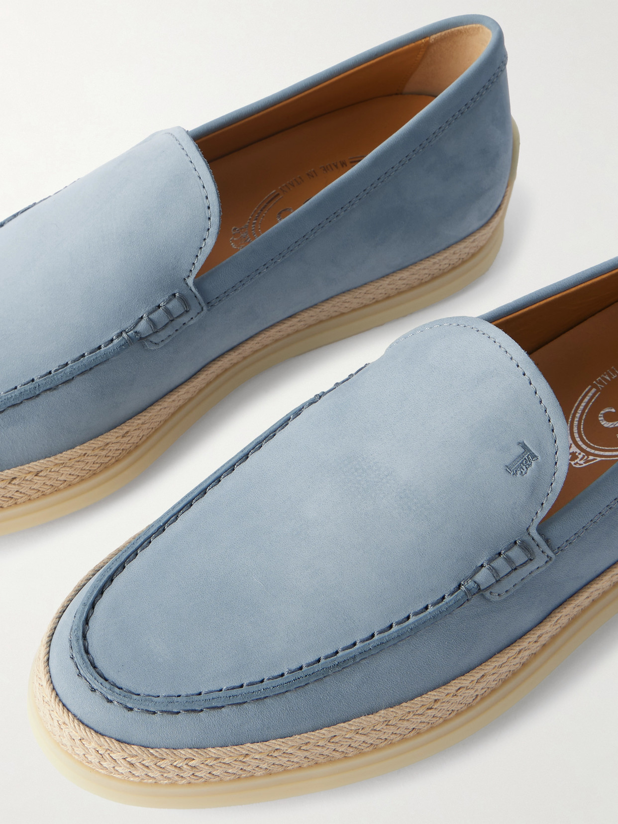 Tod's Gomma Raffia-trimmed Nubuck Loafers