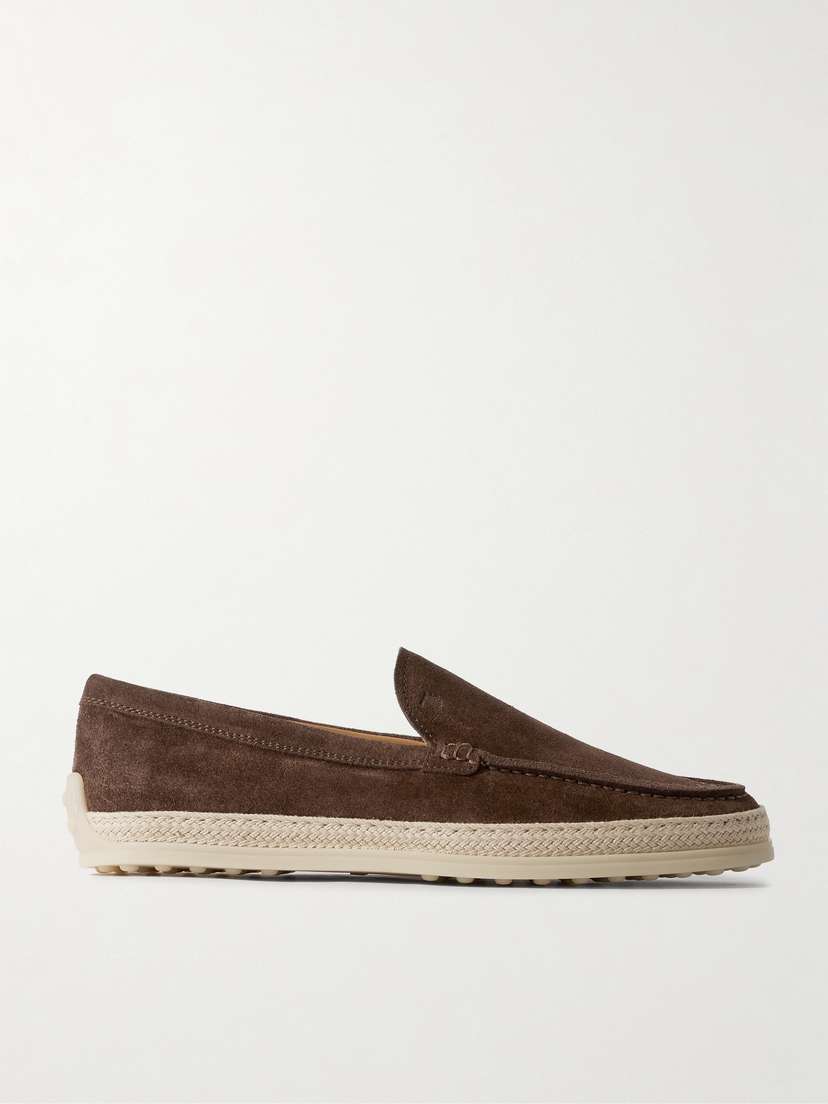 Tod's Raffia-trimmed Suede Loafers
