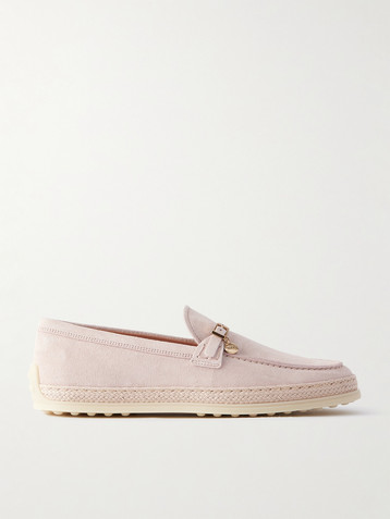 Tod's Raffia-trimmed suede loafers