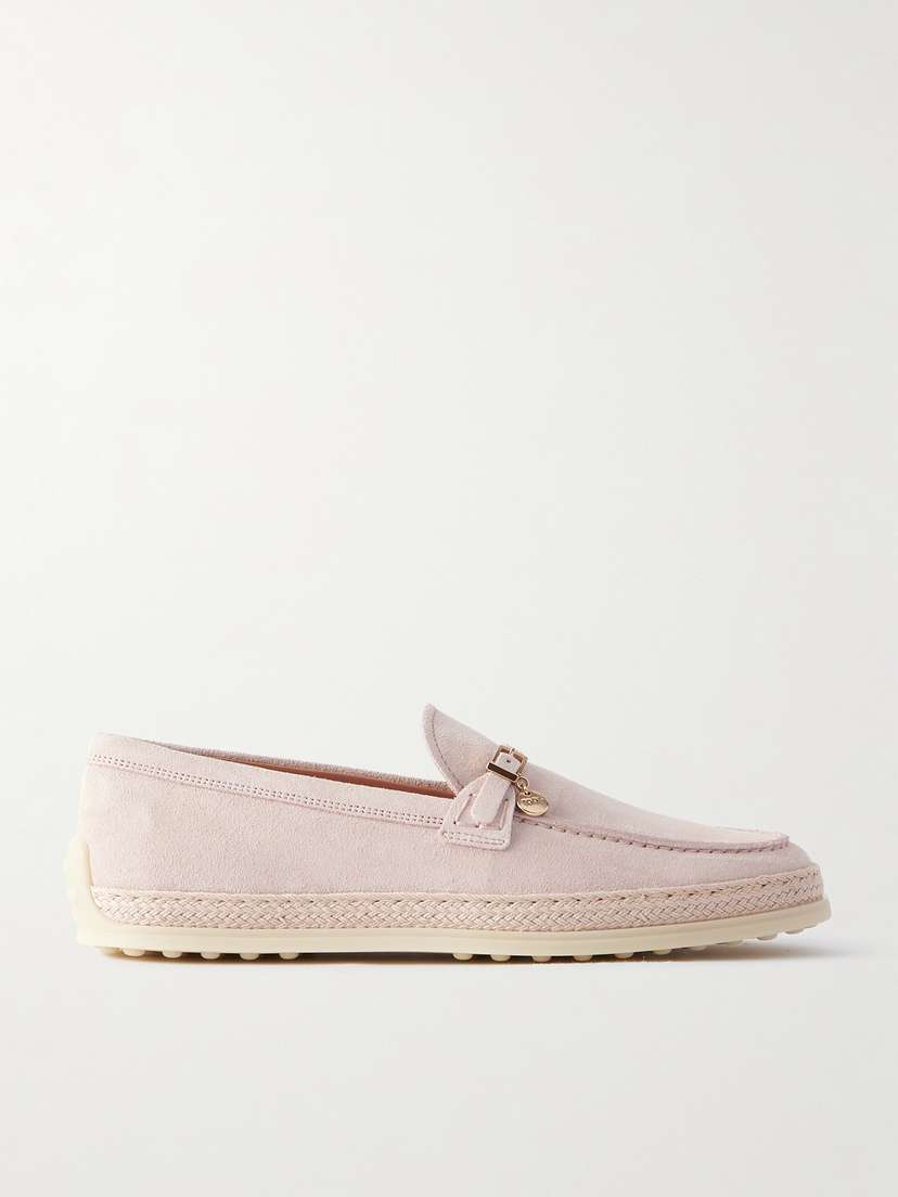 Tod's Raffia-trimmed Suede Loafers