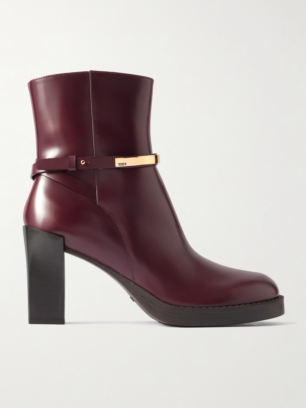 Tod's Gomma Embellished Glossed-leather Ankle Boots In Burgundy