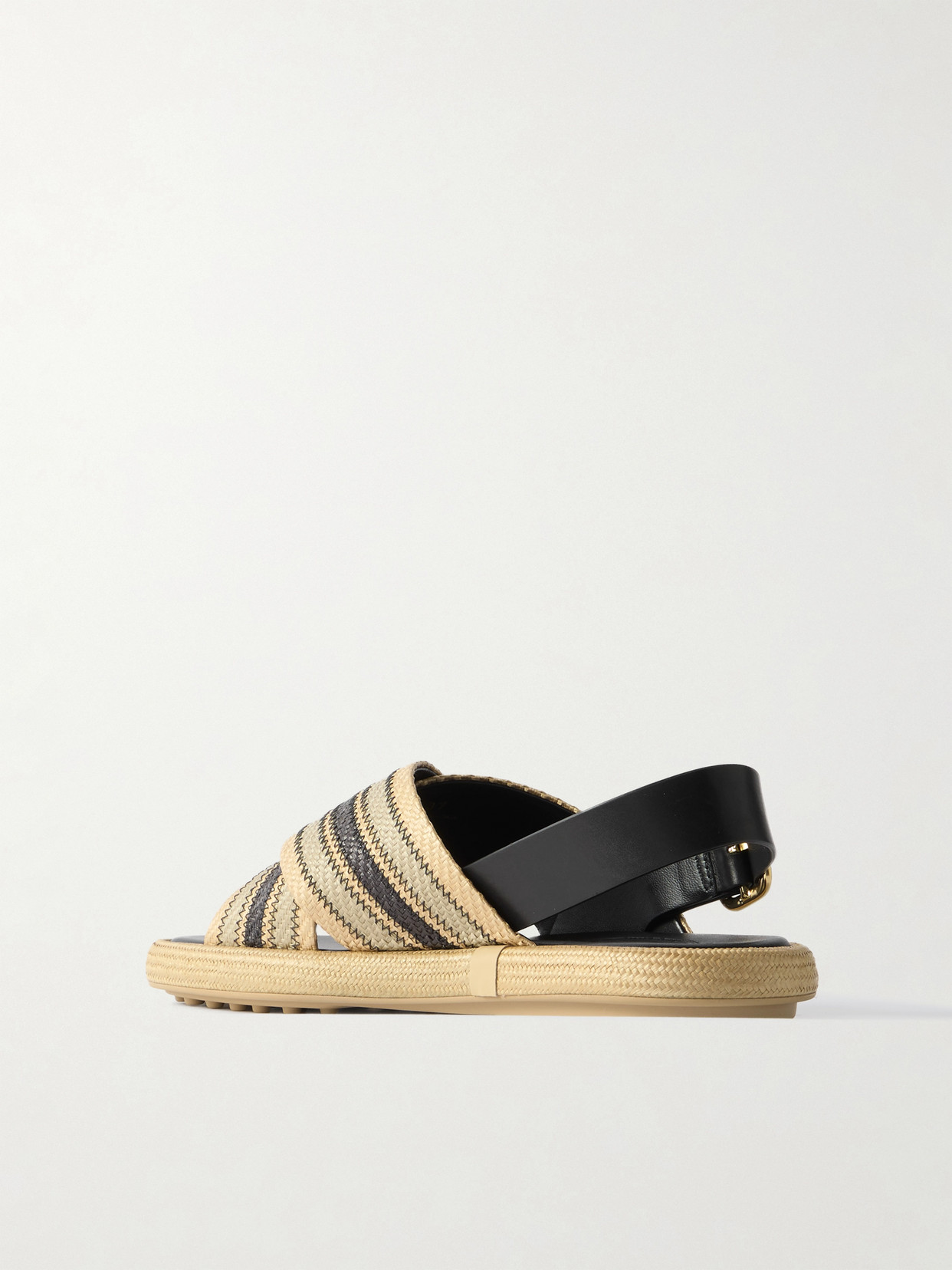 Shop Tod's Leather-trimmed Striped Raffia Sandals In Neutrals