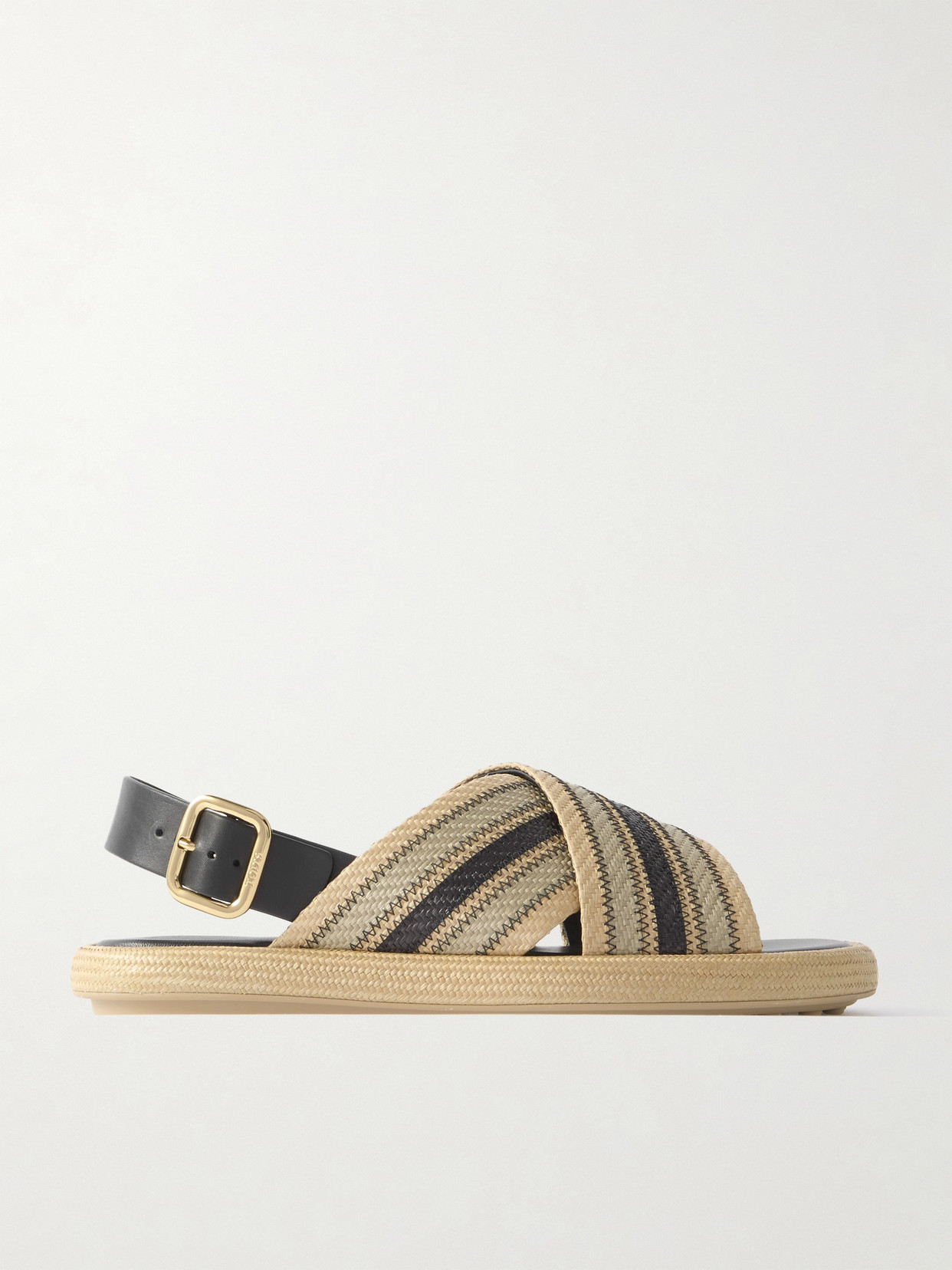 Shop Tod's Leather-trimmed Striped Raffia Sandals In Neutrals