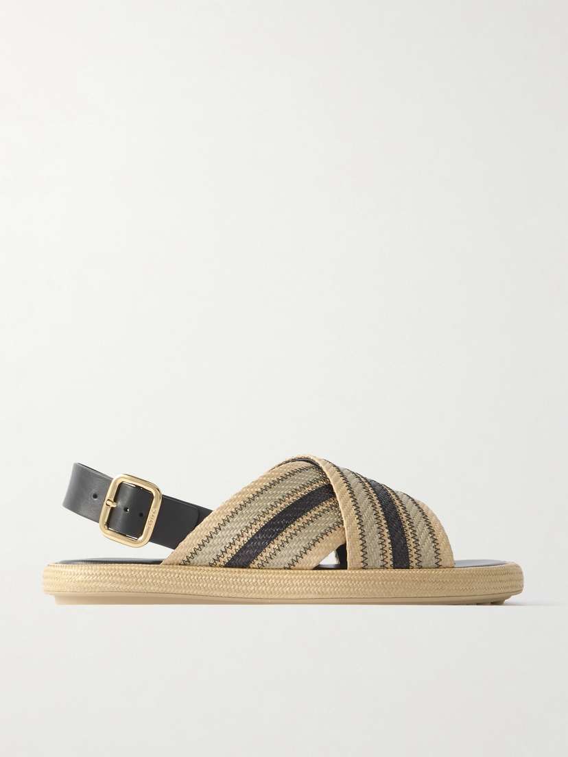 Tod's Leather-trimmed Striped Raffia Sandals