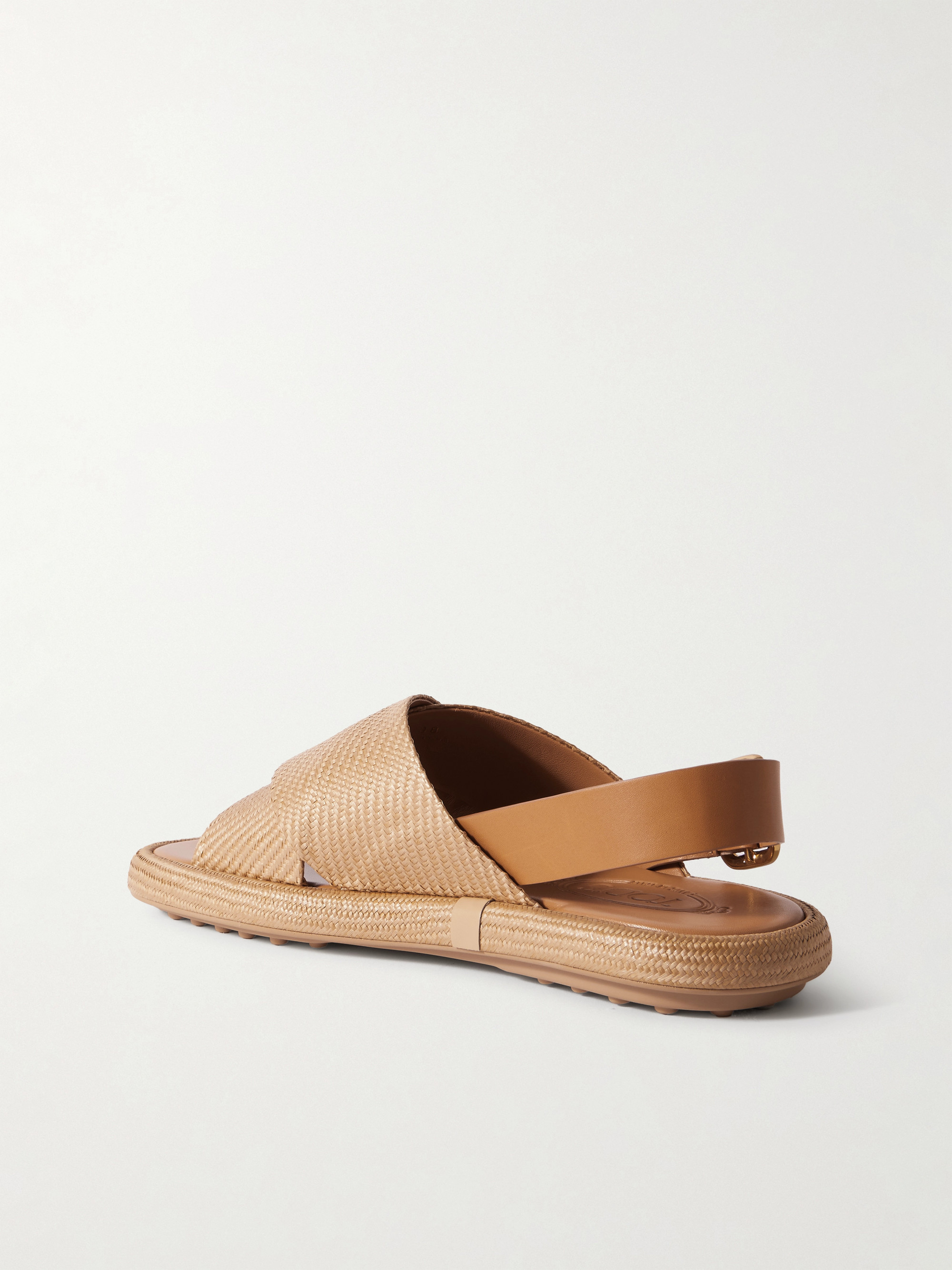 Tod's Gomma leather-trimmed raffia slingback sandals thumbnail
