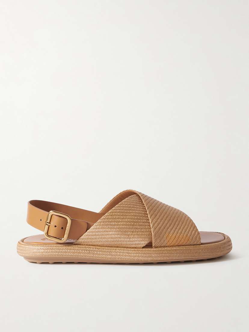 Tod's Gomma Leather-trimmed Raffia Slingback Sandals
