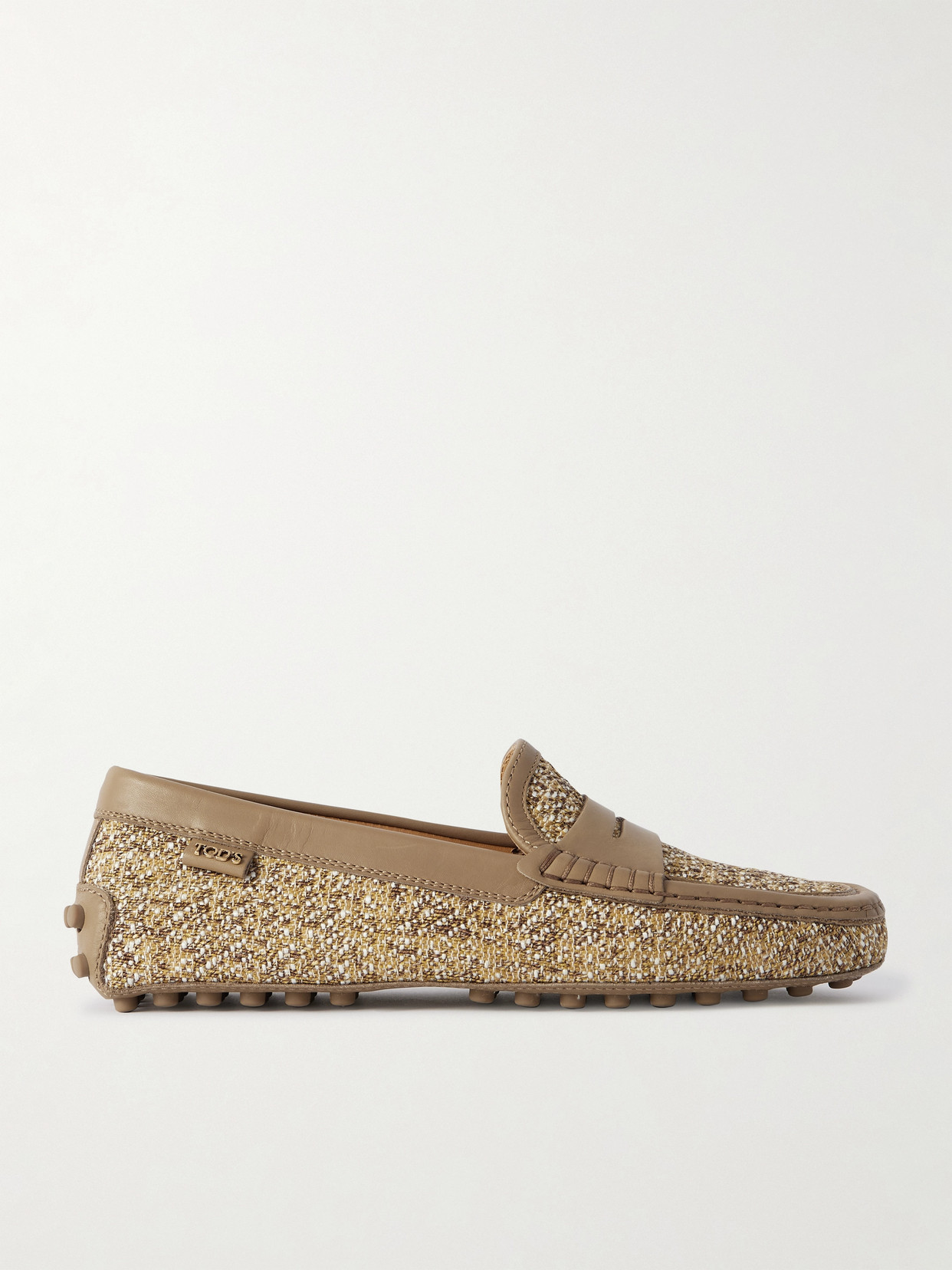 Tod's - Leather-trimmed Raffia Mocassins - Beige