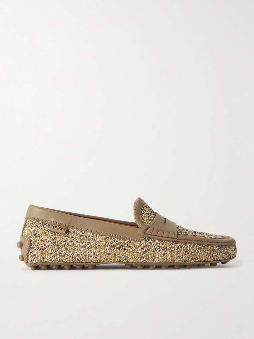 Tod's Leather-trimmed Raffia Mocassins