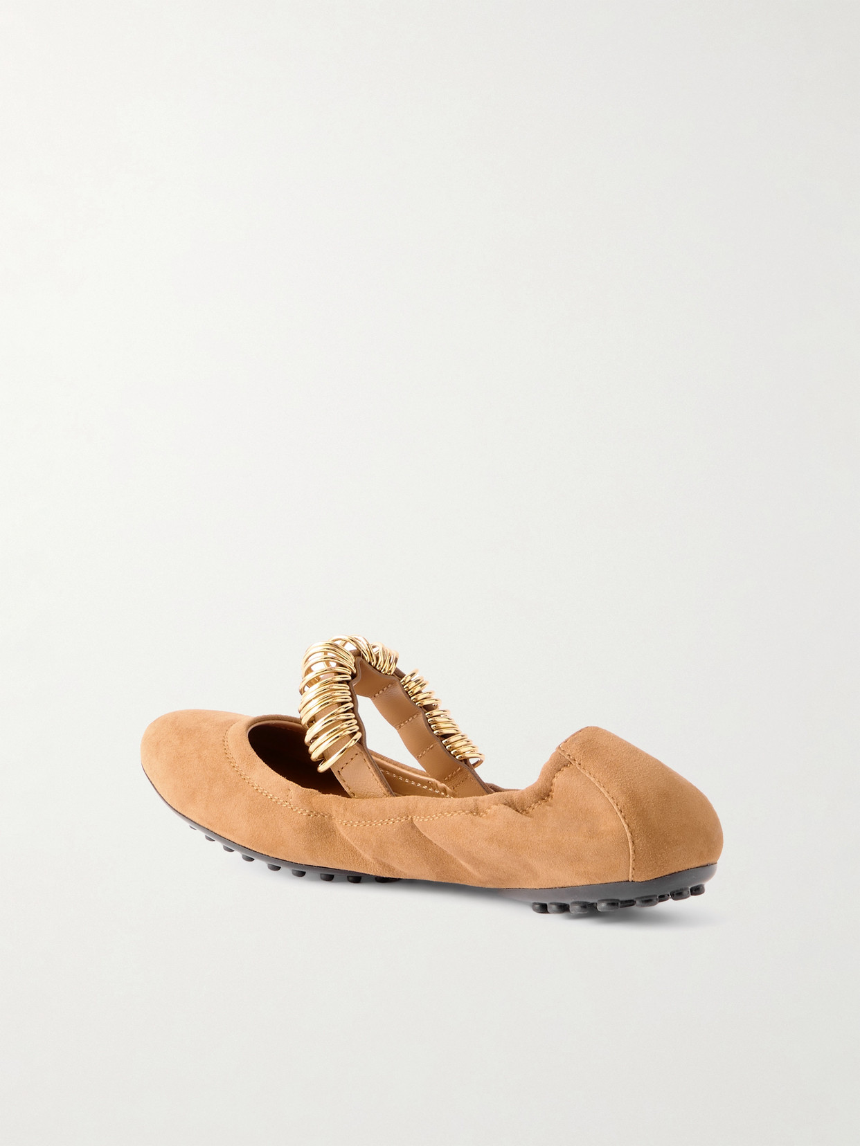 Tod's Ballerina Embellished Leather-trimmed Suede Flats