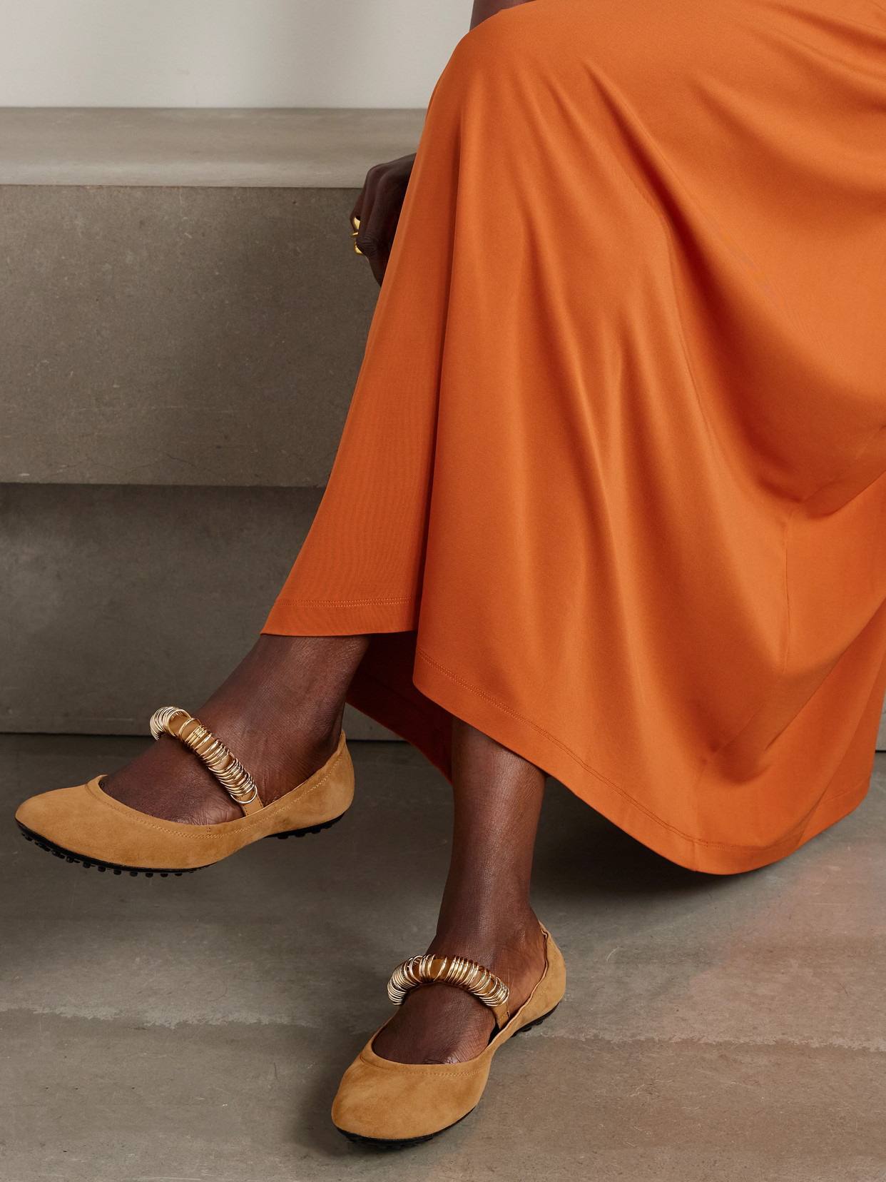 Tod's Ballerina Embellished Leather-trimmed Suede Flats