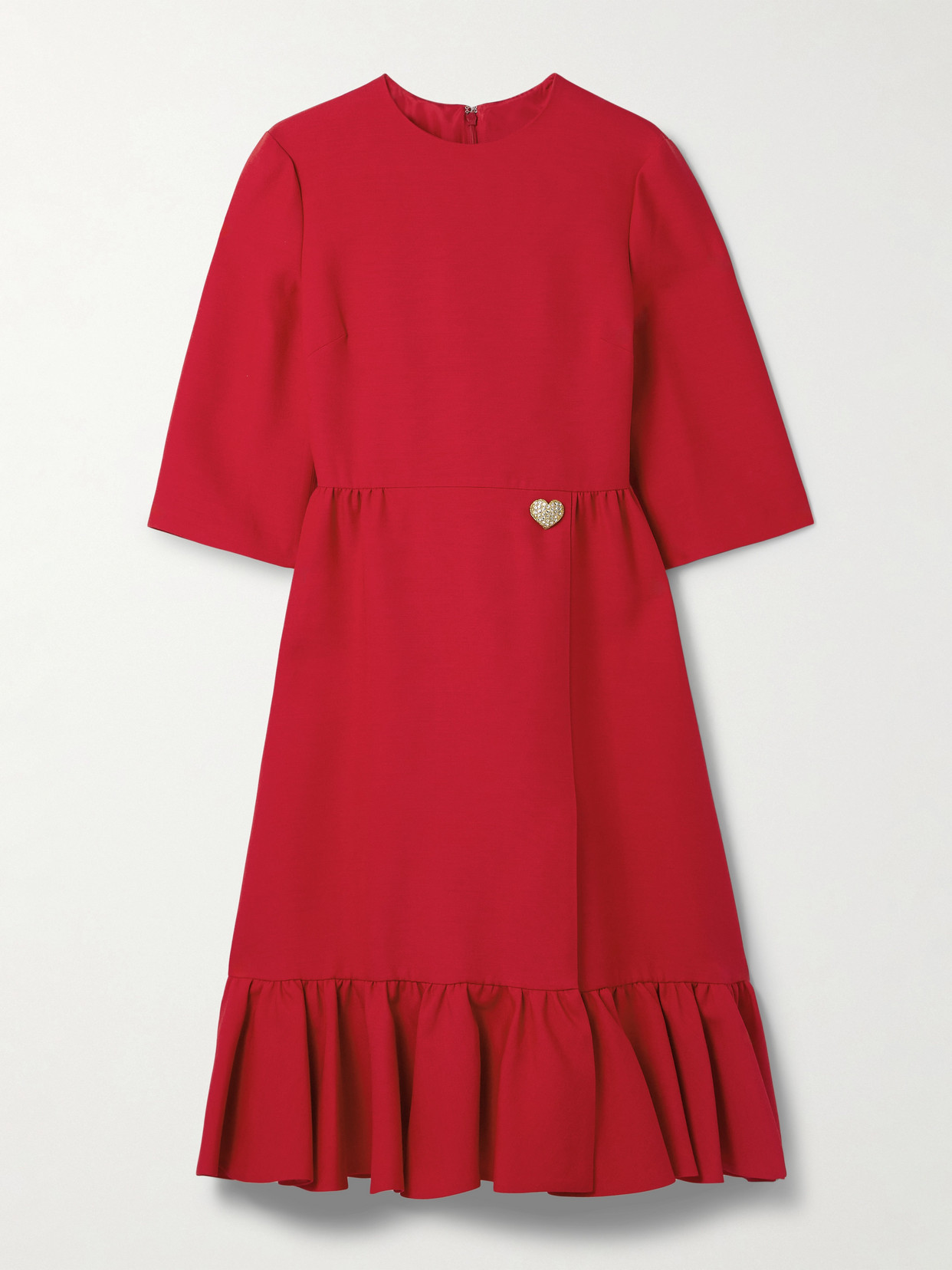 Valentino Embellished Wool And Silk-blend Crepe Midi Dress In Red