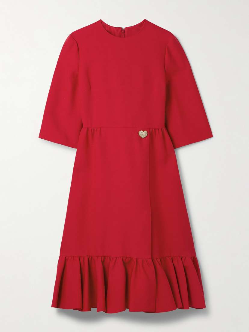 Valentino Garavani — Embellished wool and silk-blend crepe midi dress