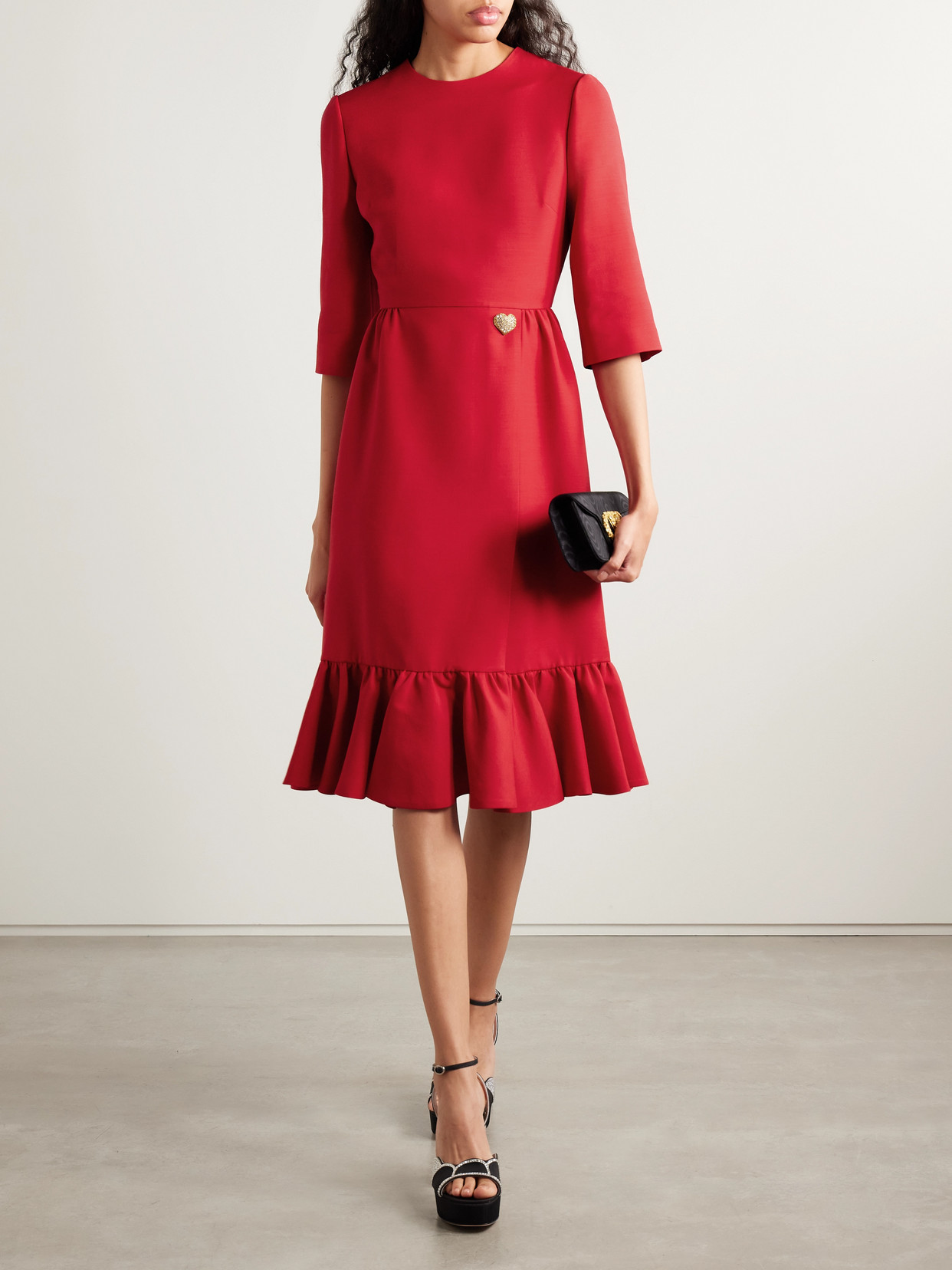 Valentino Embellished Wool And Silk-blend Crepe Midi Dress In Red
