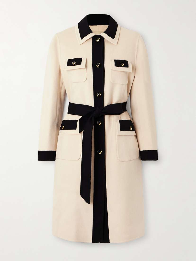 Valentino Garavani Belted Two-tone Brushed Wool And Cashmere-blend Coat