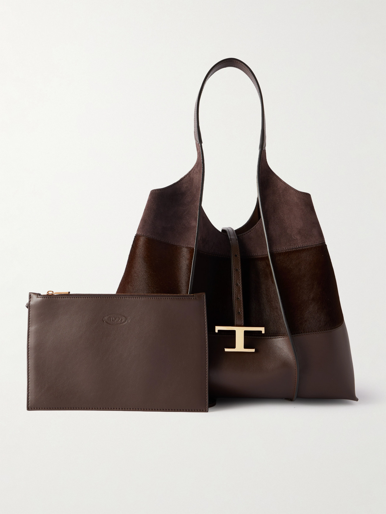 Tod's Tsb Paneled Suede, Cow Hair And Leather Tote