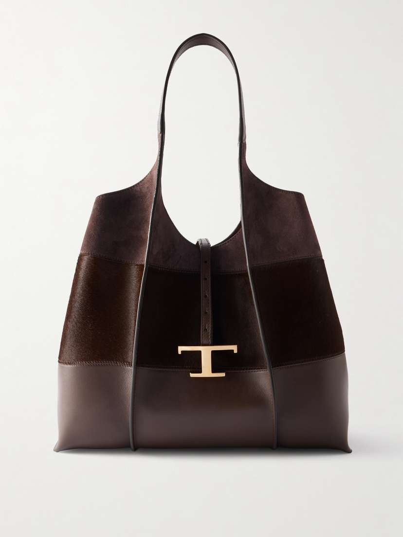 Tod's Tsb Paneled Suede, Cow Hair And Leather Tote