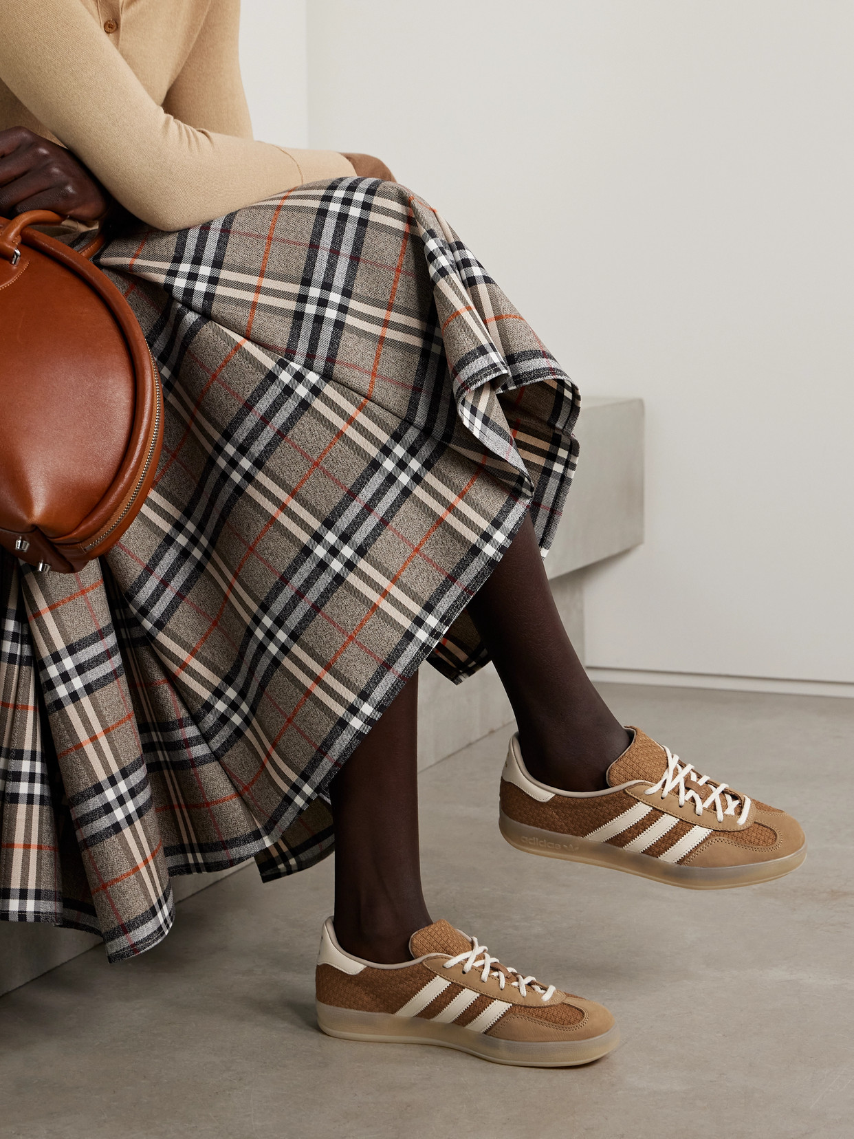 Adidas Originals Gazelle Indoor Nubuck And Leather-trimmed Jacquard Sneakers In Brown