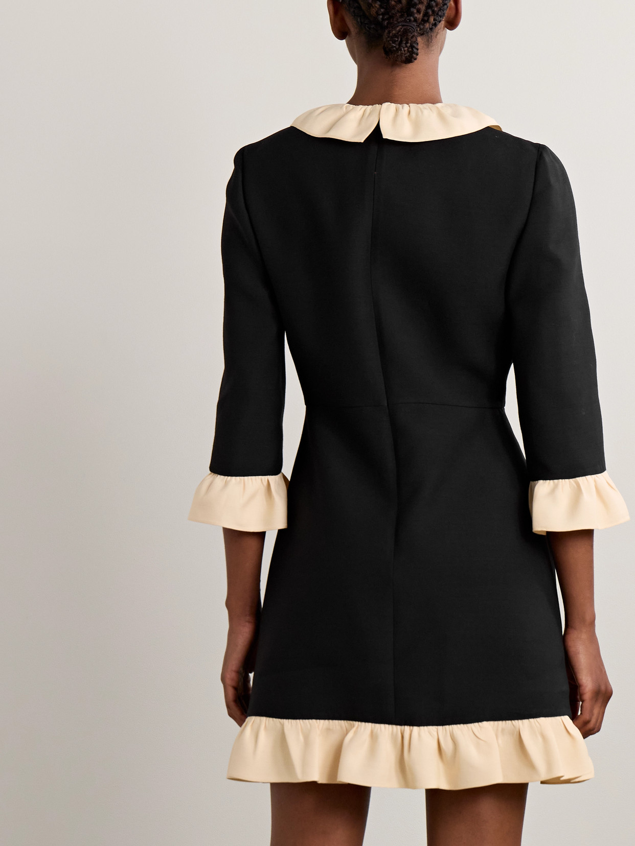 Valentino Womens Navy Betulla Ruffled V-neck Wool And Silk Midi Dress In Black