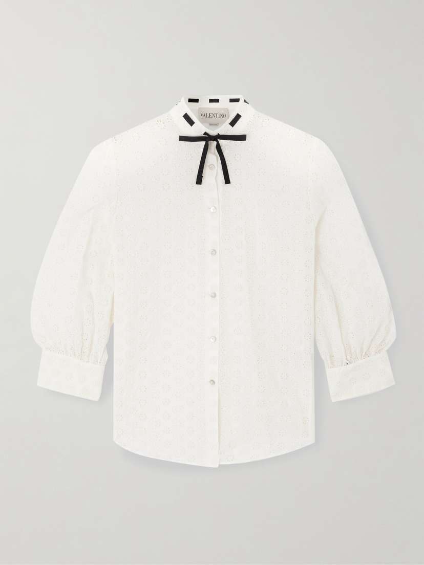 Valentino Garavani — Bow-detailed broderie anglaise cotton blouse