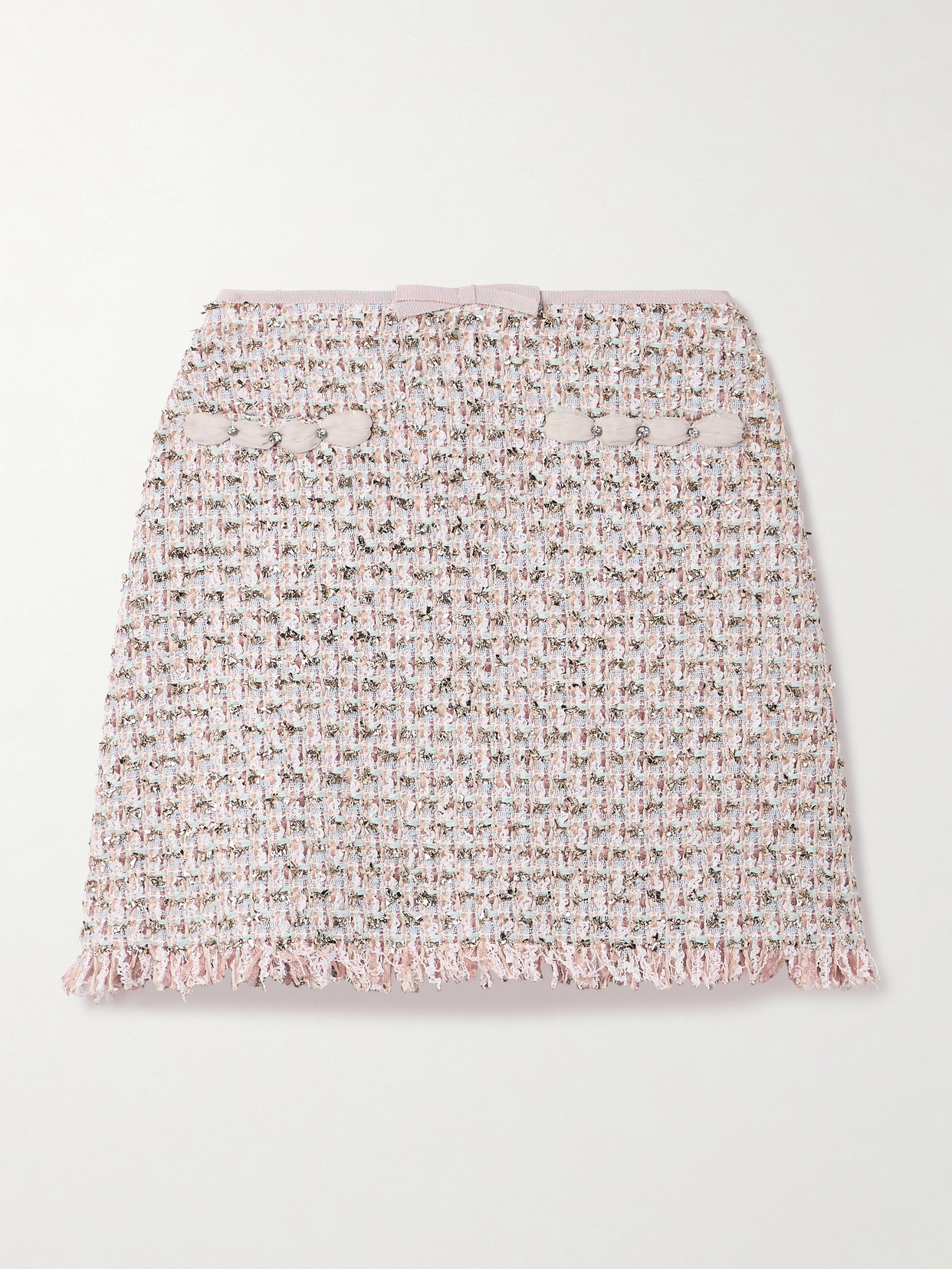Valentino Embellished Metallic Tweed Mini Skirt In Pink