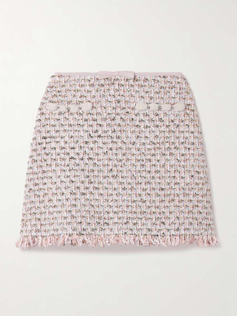 Valentino Garavani Embellished Metallic Tweed Mini Skirt