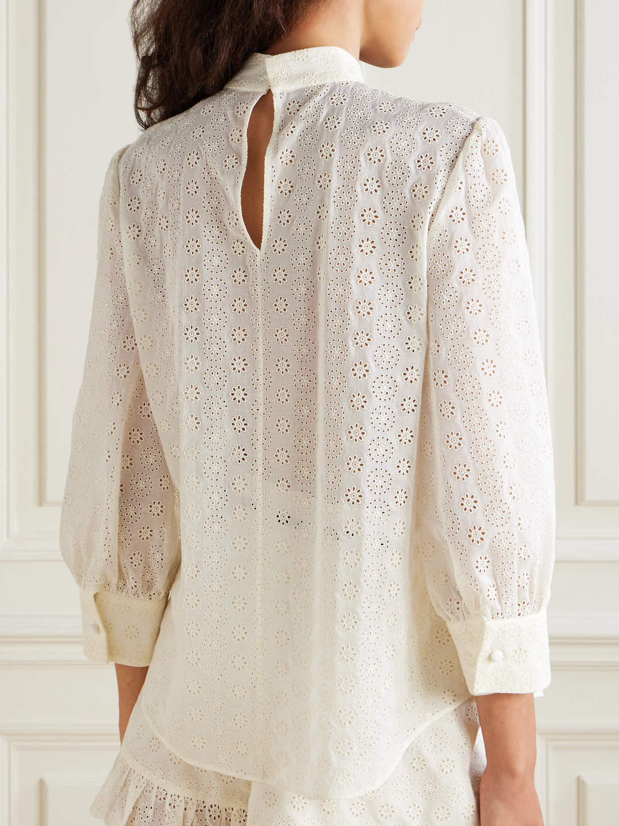 Garavani - Bow-Embellished Broderie Anglaise Cotton Blouse