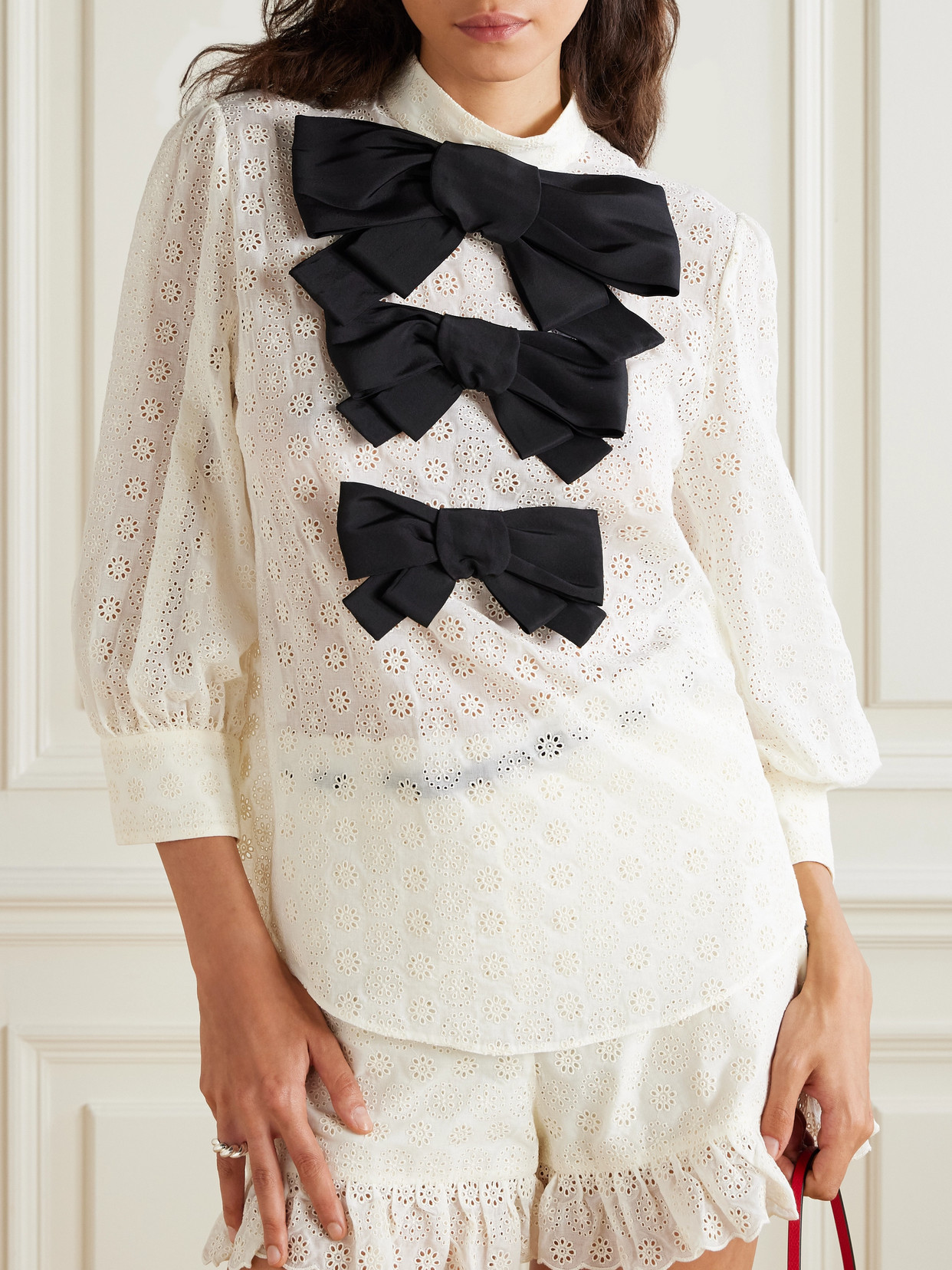 Garavani - Bow-Embellished Broderie Anglaise Cotton Blouse