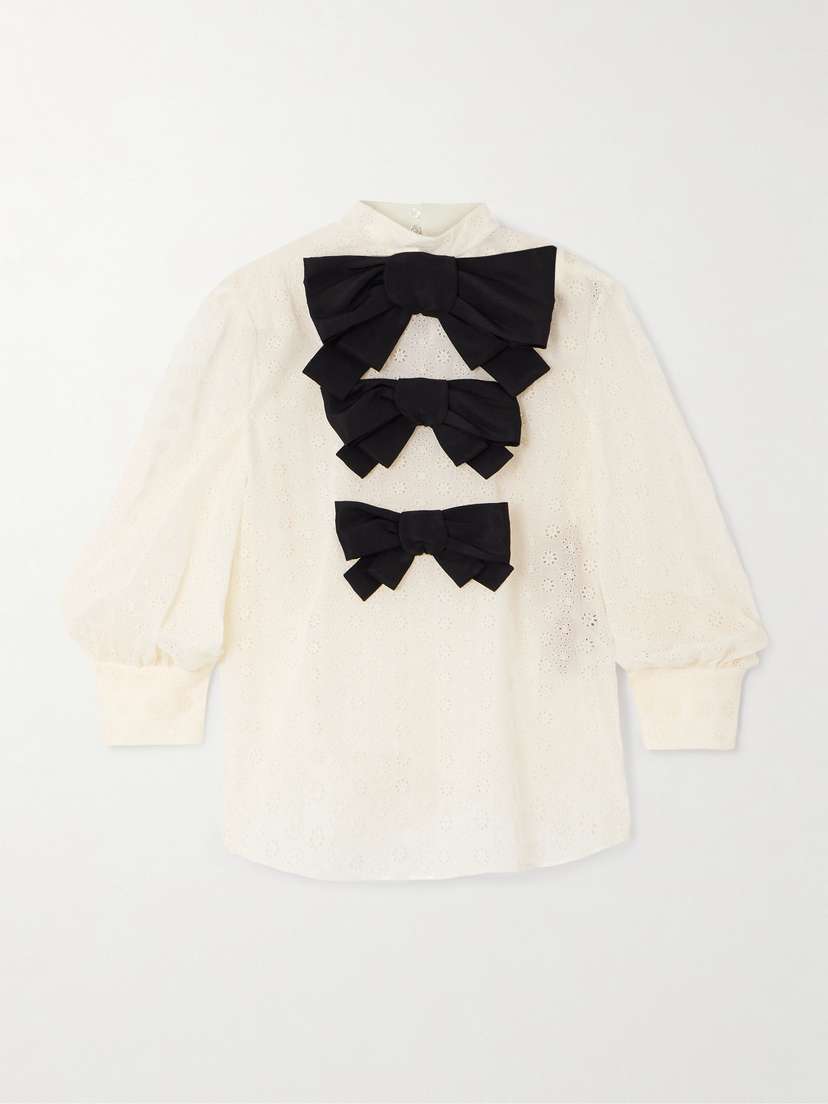 Valentino Garavani Bow-embellished Broderie Anglaise Cotton Blouse