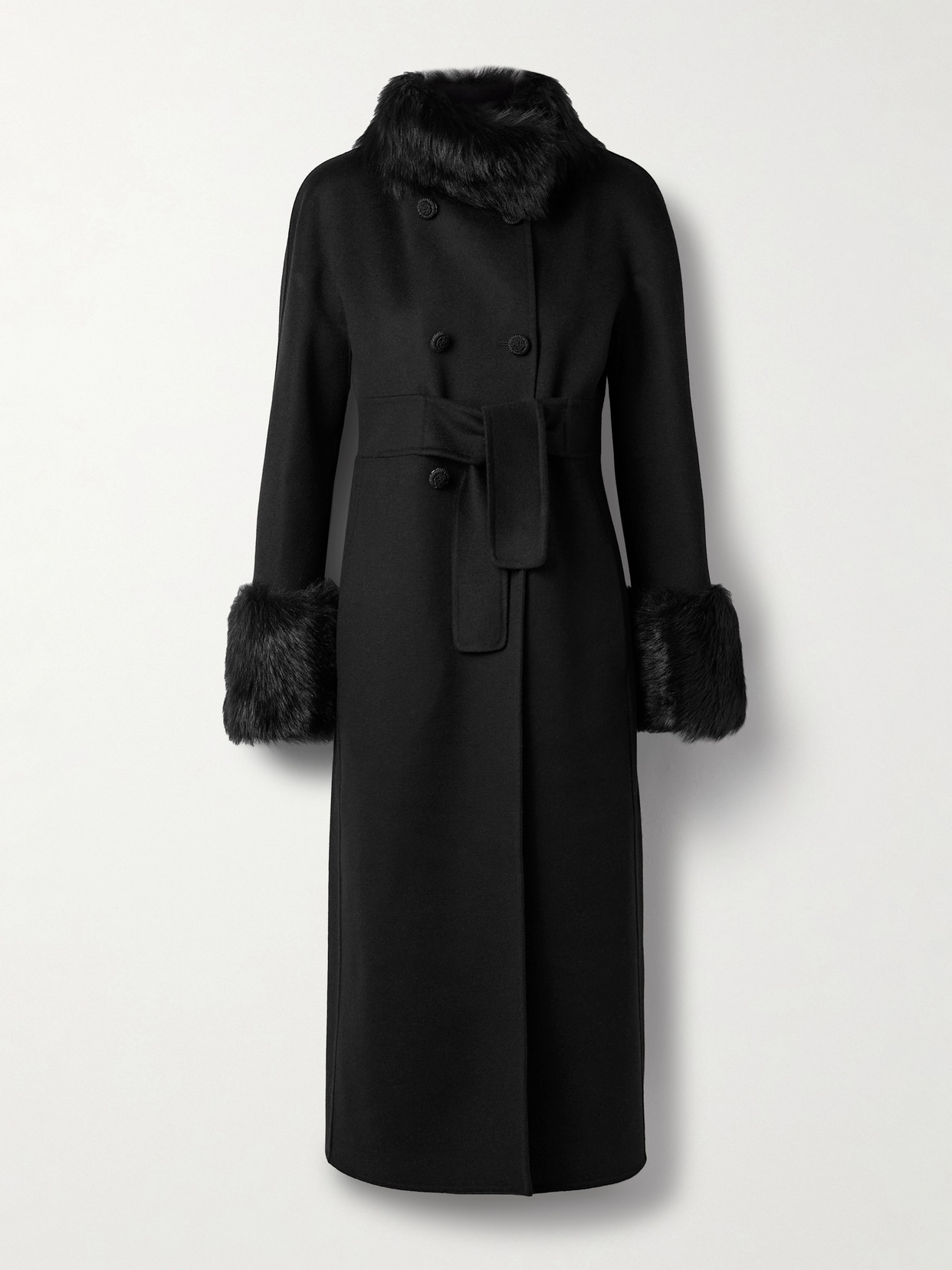 Valentino Garavani Double-breasted Virgin Wool And Cashmere Coat With Shearling Inserts In Black