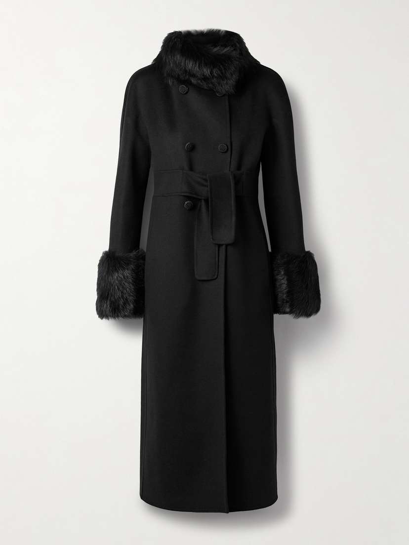 Valentino Garavani Double-breasted Shearling-trimmed Wool And Cashmere-blend Felt Coat