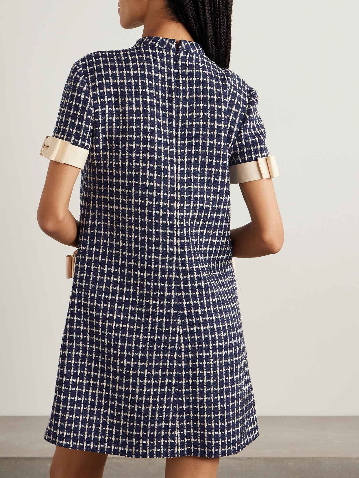 Valentino Textured Bow Detail Short Dress In Gray