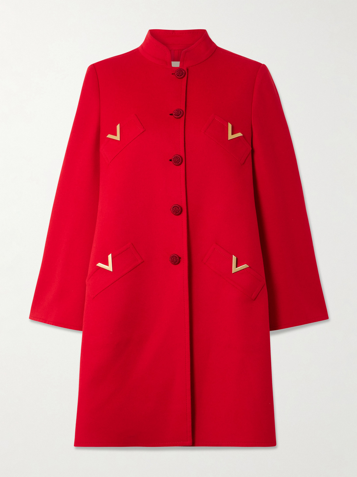 Valentino Embellished Wool-blend Coat In Red