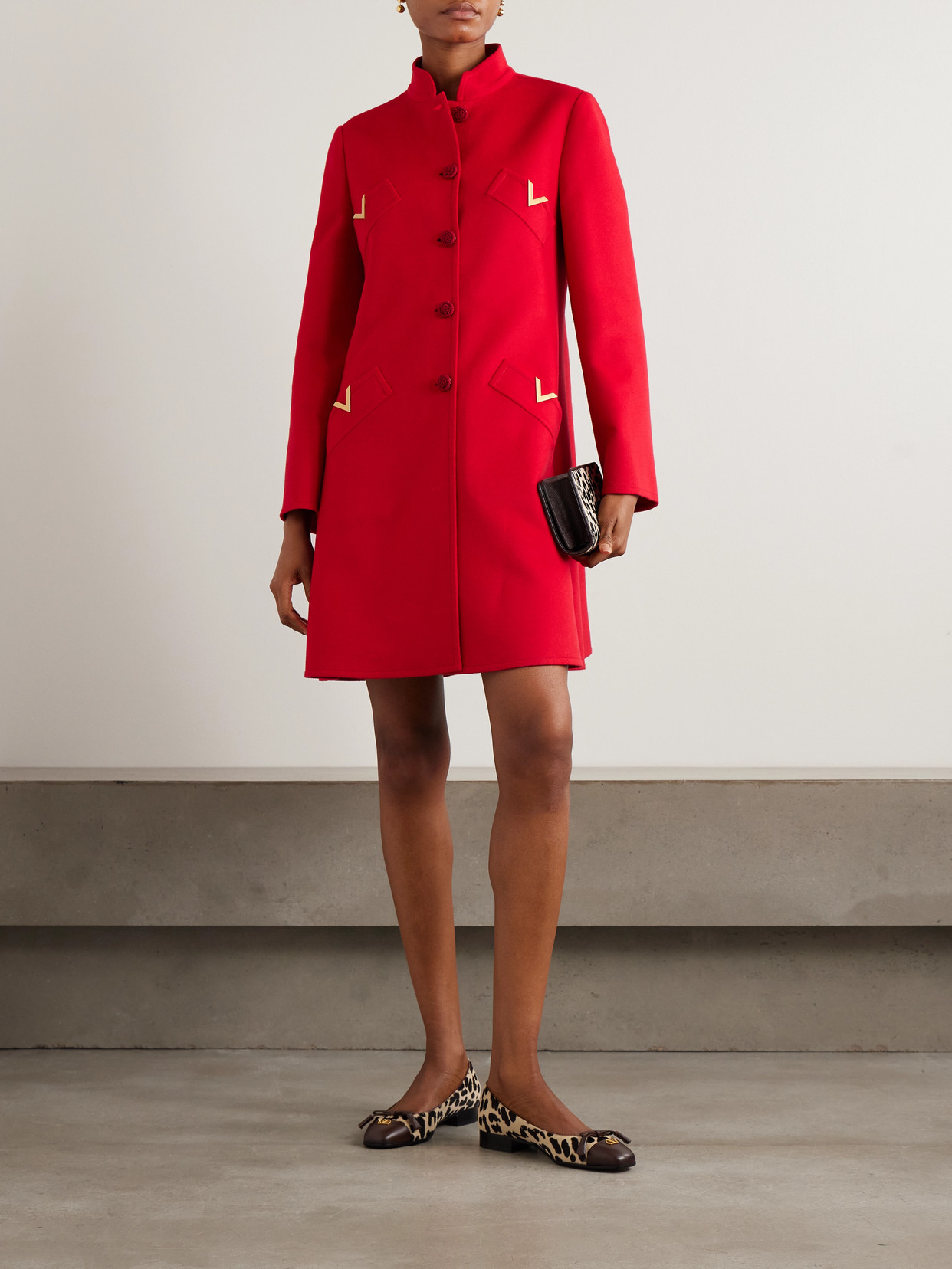 Valentino Embellished Wool-blend Coat In Red