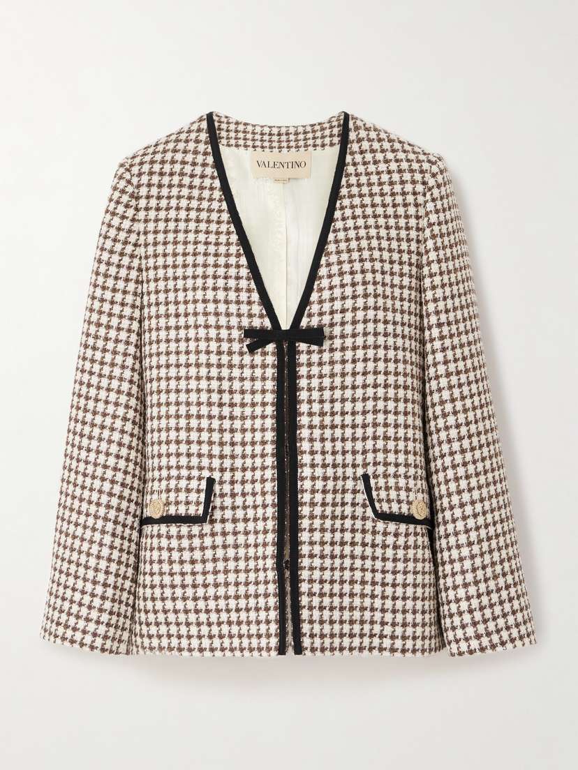 Valentino Garavani Grosgrain-trimmed Houndstooth Cotton-blend Tweed Jacket