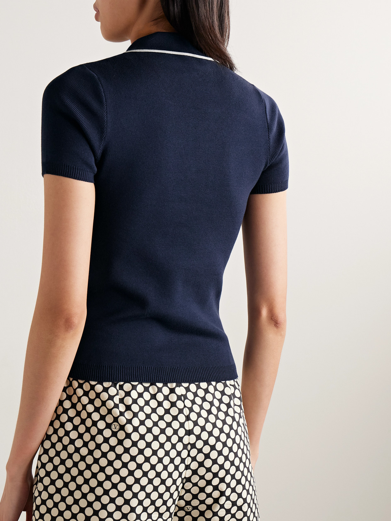 Valentino Embellished Ribbed Cotton Polo Shirt