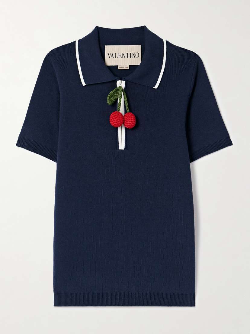 Valentino Garavani Embellished Ribbed Cotton Polo Shirt