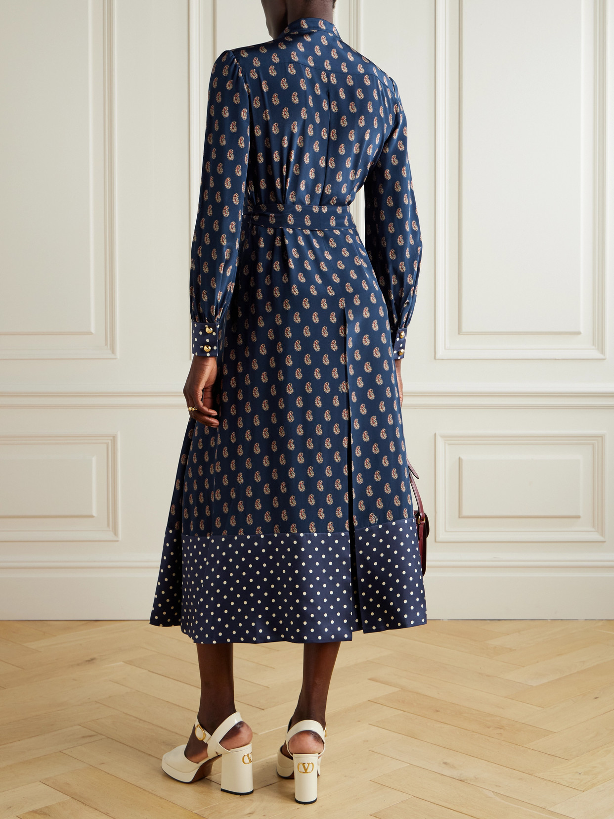 Valentino Womens Indaco Multicolor Printed Belted Silk Midi Dress In Blue