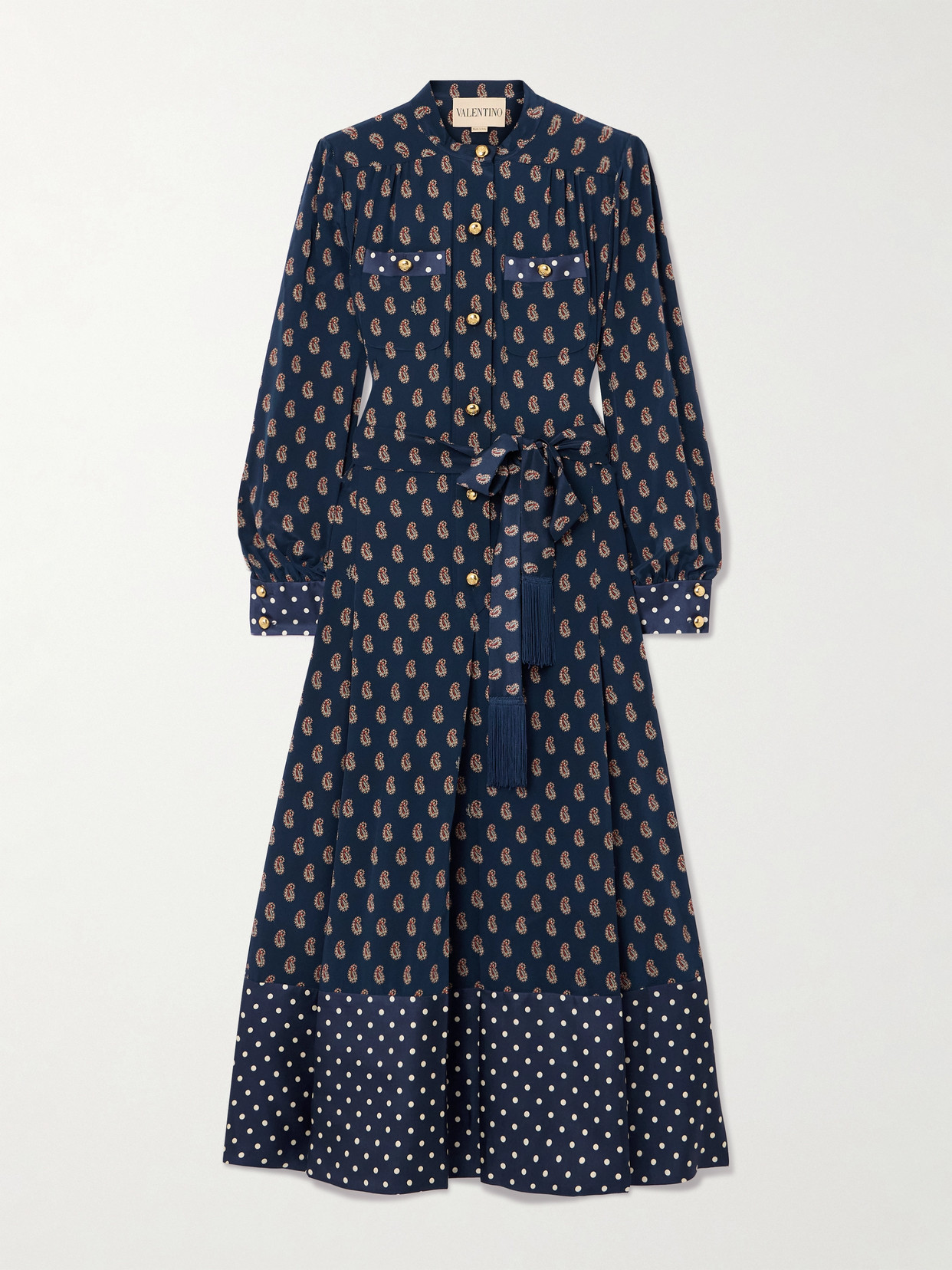 Valentino Womens Indaco Multicolor Printed Belted Silk Midi Dress In Blue