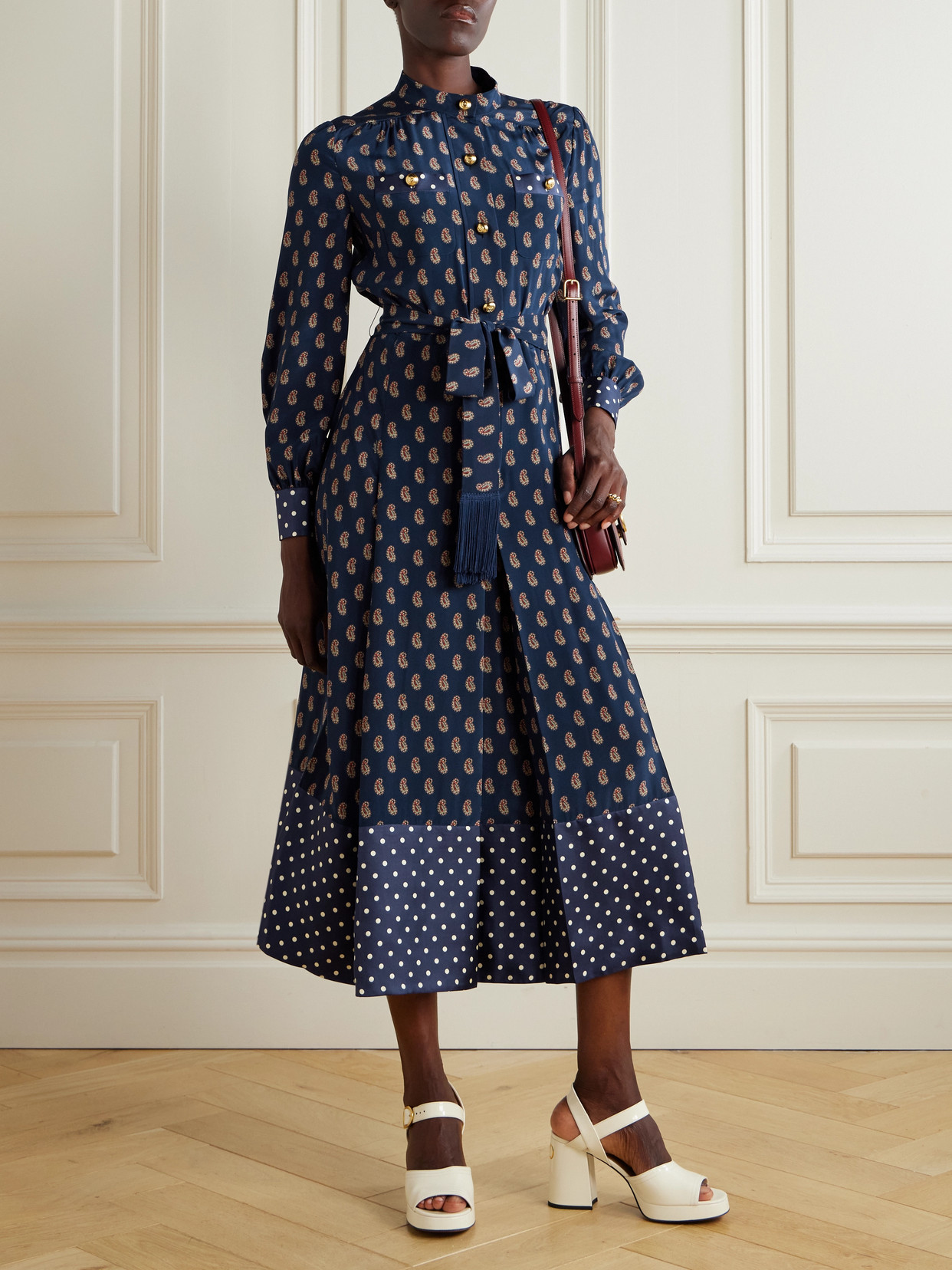 Valentino Womens Indaco Multicolor Printed Belted Silk Midi Dress In Blue